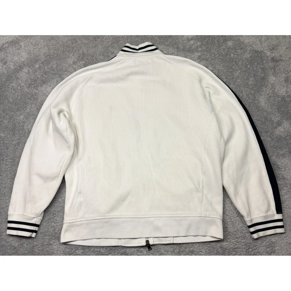 Polo Ralph Lauren Zip Up Mock Neck Sweater Large White Navy Blue Cotton Vintage